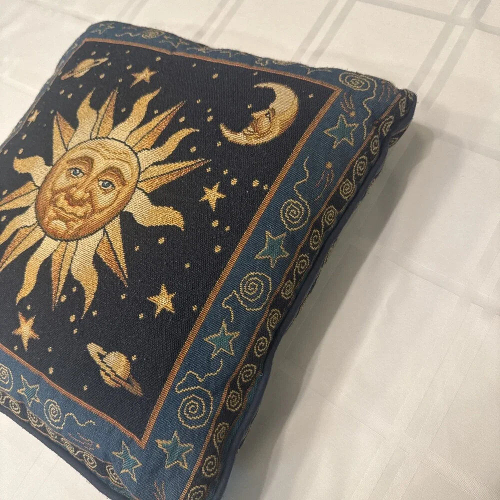 Pair Vyg 90s Celestial Whimsigoth Sun Moon Blue Yellow Tapestry Throw Pillows